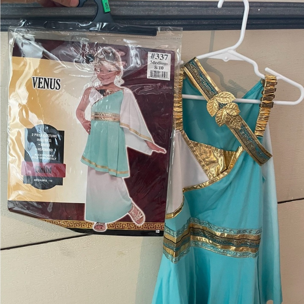 Halloween Venus Greek Goddess Costume in Teal and Gold